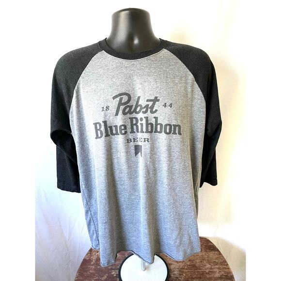Pabst Blue Ribbon Beer Raglan 3/4 Sleeve Shirt Gray L - Picture 1 of 6